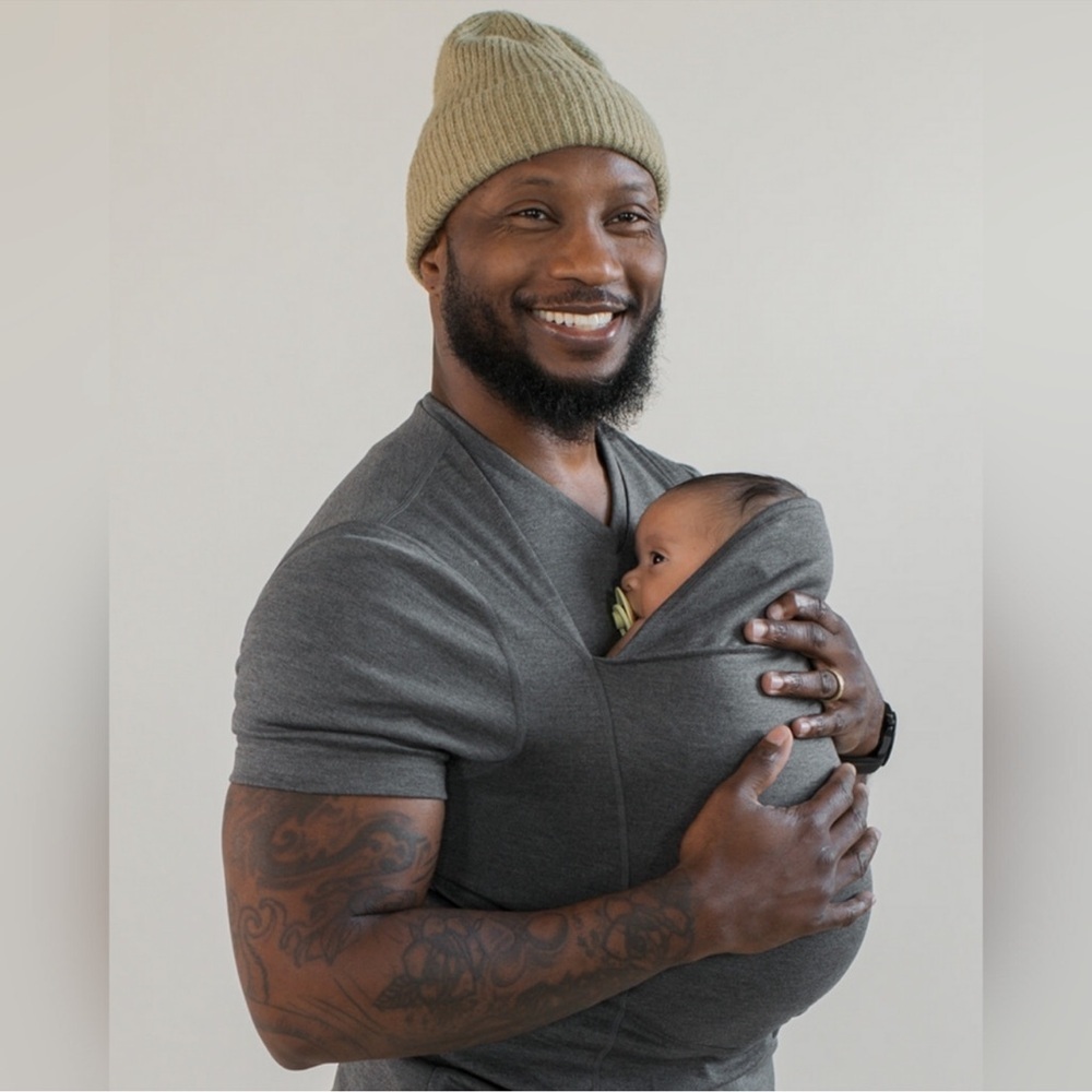 LALABU Men’s XL Gray V-Neck Short Sleeve Shirt Baby Infant Kids Maternity